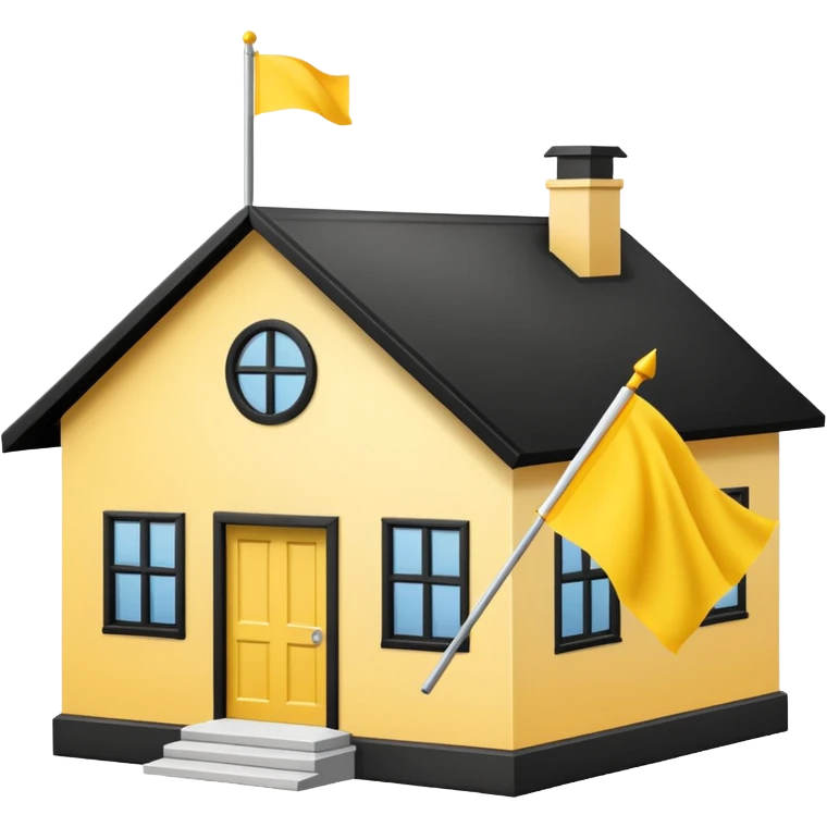 simple school, white background, magic school, black roof, with a big flag, big flag on a roof, big yellow flag, white school emoji