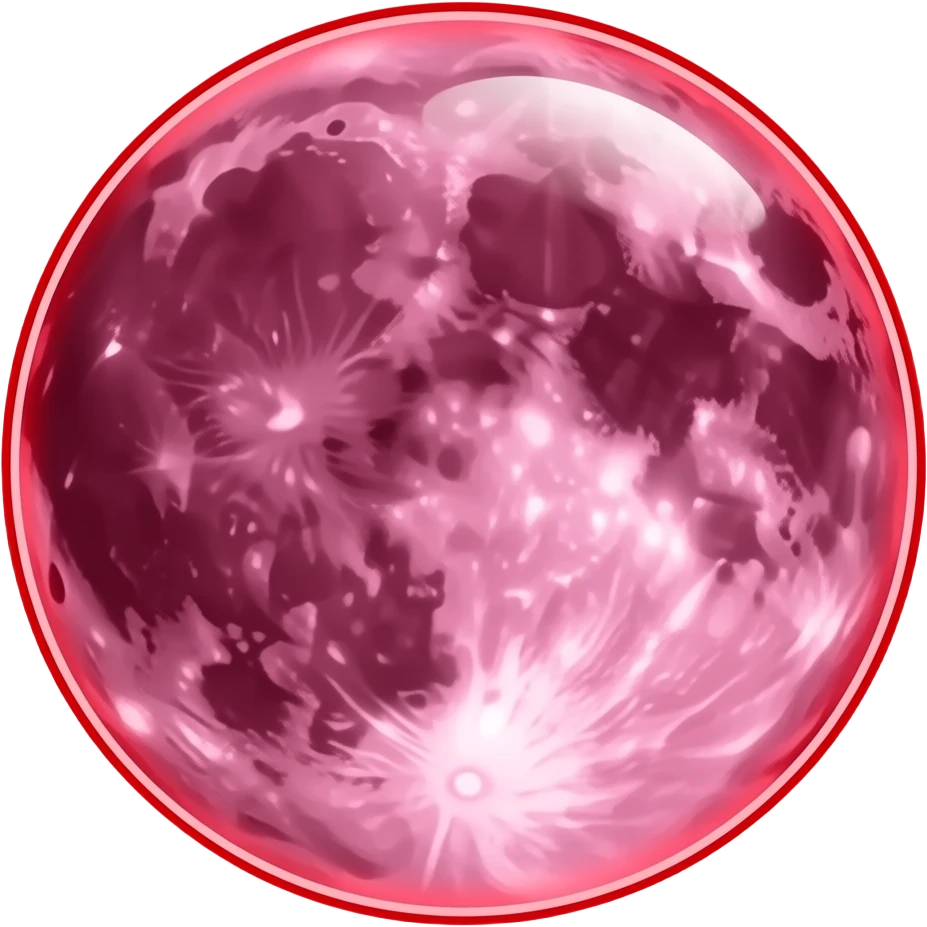 glossy iridescent crimson red fantasy moon marry with glowing neon-red outline emoji