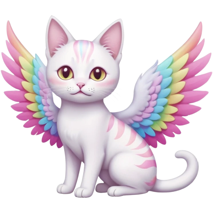 white albino cat-pastel coloured rainbow wings- mystic cat emoji