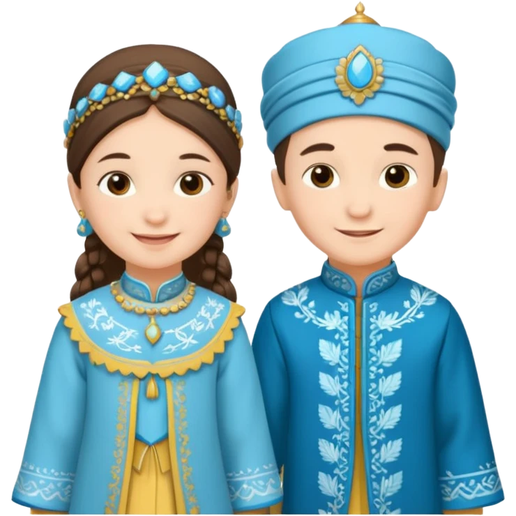 Two Crimean Tatar kids in traditional outfits, smiling and standing next to each other emoji