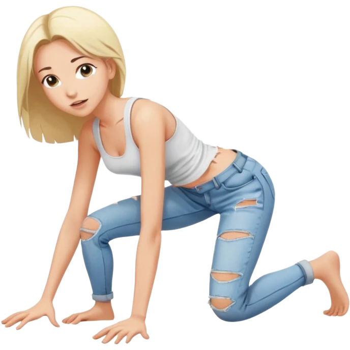 a young thin woman on all fours, crawling with her legs spread. emoji