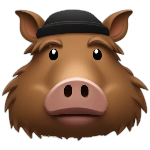 fullface brown boar tired of life with a black winter hat emoji