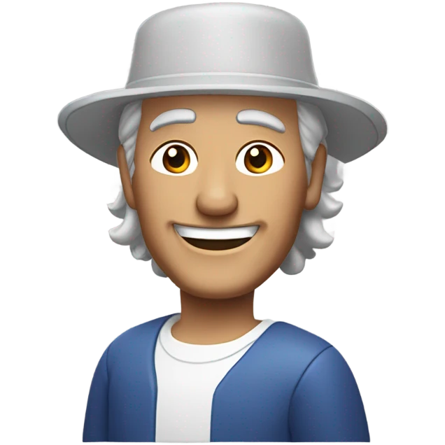 Older white guy with shoulder length grey hair in a Burger King hat smiling  emoji