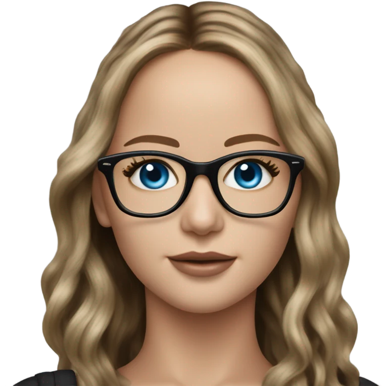 Hyper Realistic Photo of Brunette Jennifer Lawrence wearing black glasses and blue eyes  on a laptop  emoji