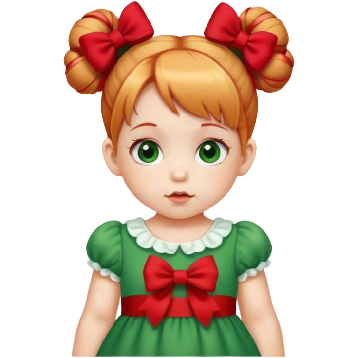 baby gir with  1 bunns bow   red blond mix hair  in green dress  emoji