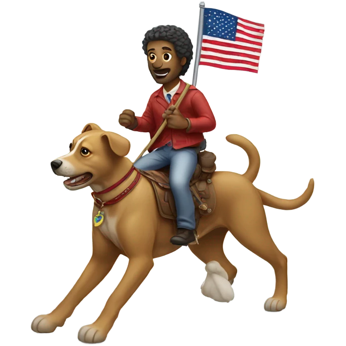 White man riding a dog with a flag  emoji