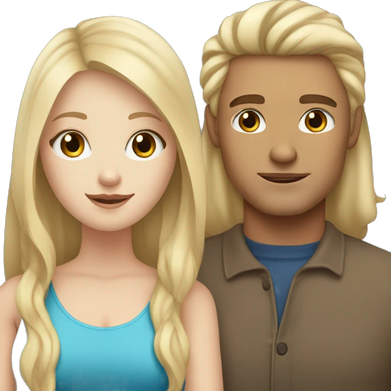 white girl with blonde hair and white man with brown hair both have blue eyes together emoji