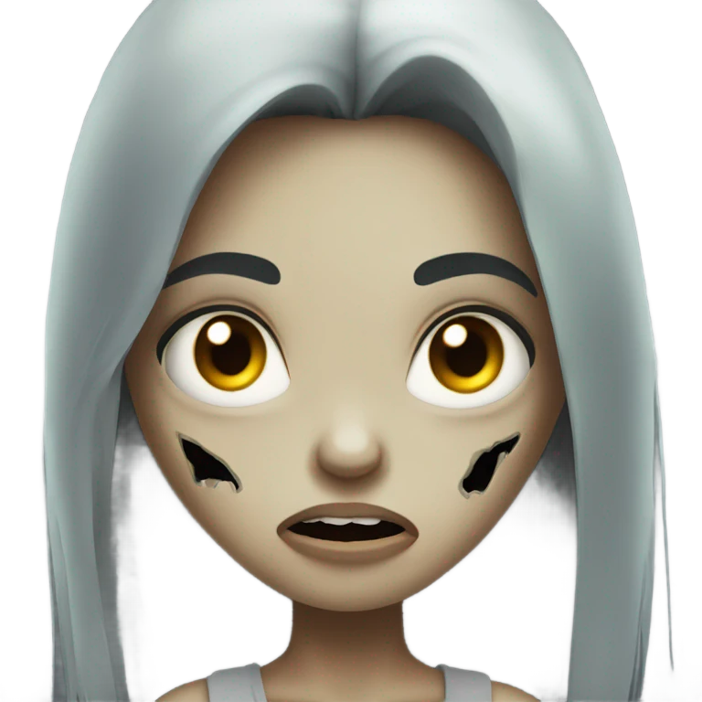 girl zombie with black long hair with teeth and serious face  emoji