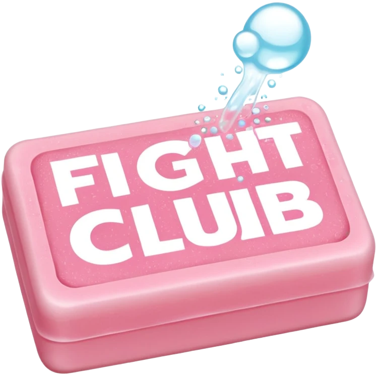 "fight club" text on a 3/4 foamy  pink soap emoji