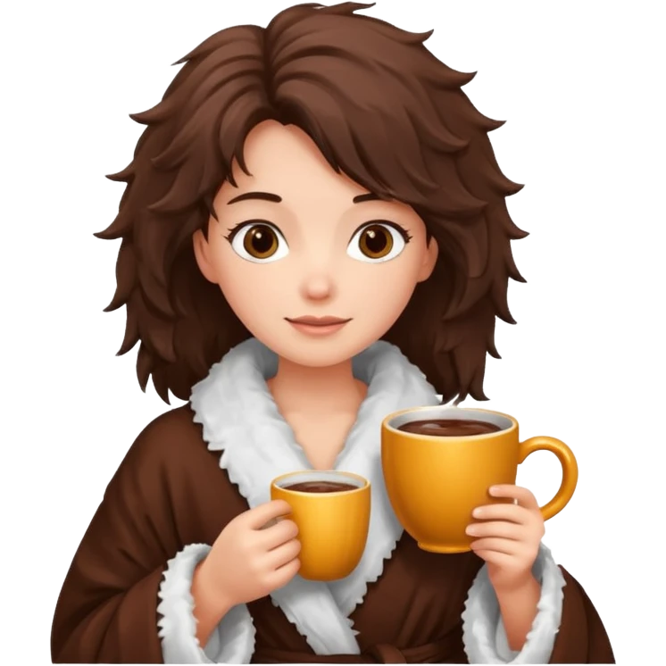 {
      "type": "human",
      "look": "fluffy robe woman, messy hair, holding cup of cocoa",
    } emoji