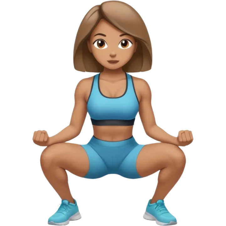 Beautiful woman with light brown shoulder length hair popping a squat without any weights emoji