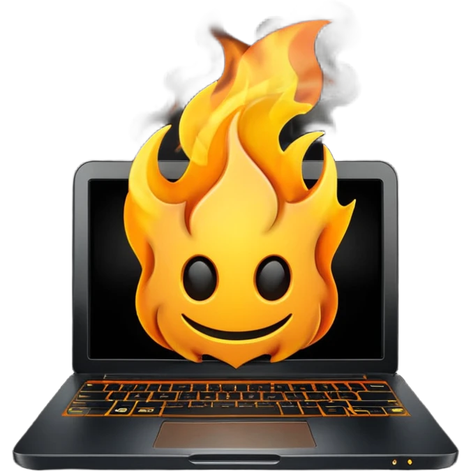 burning laptop with malwarebytes logo emoji