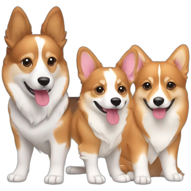 girl with long brown hair a 2024 gray jeep a tri colored corgi and 2 red and white corgis emoji