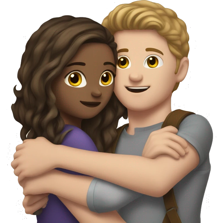 white girl with long brunette hair hugging white guy with short brunette hair with with love emoji