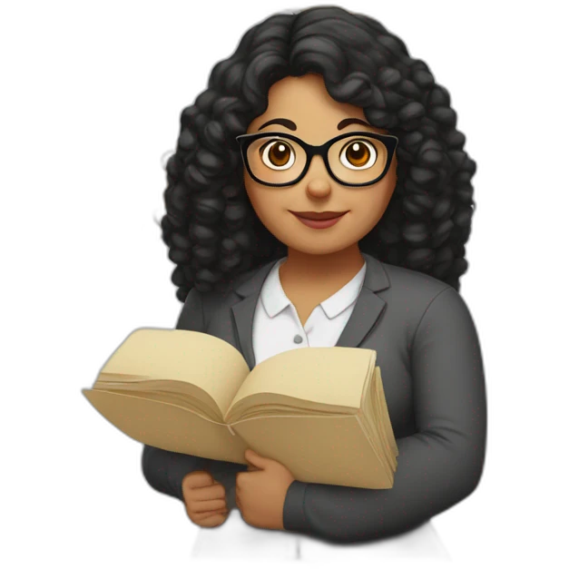 plump woman teacher in glasses with curly black hair holding large puzzles in her hands emoji