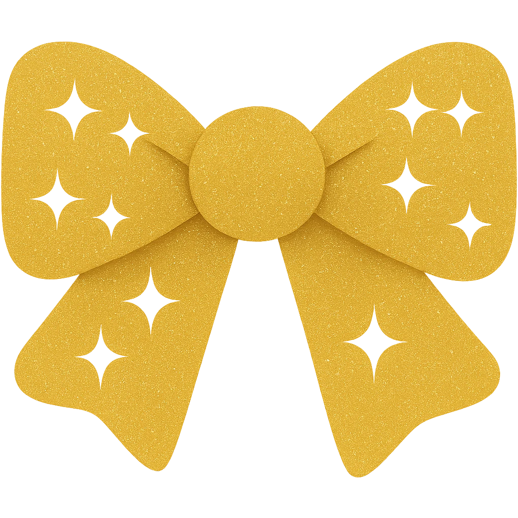 Make the glitter bow yellow with shimmering texture, elegant and festive, no background. The style should be elegant and festive with shimmering texture. emoji