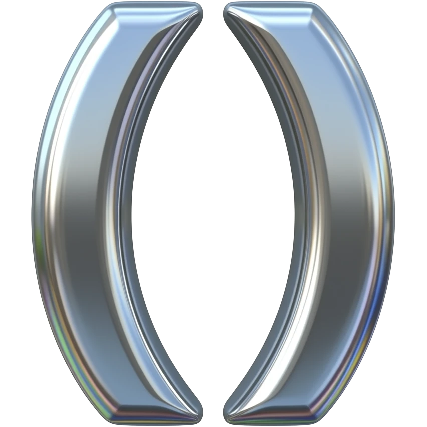 Single chrome 3D character "]" centered on transparent background, sleek polished mirror metal, sharp elegant edges, subtle chromatic aberration on edges, RGB color fringing, no background, isolated object, sticker style, square format 1:1, brutalist Y2K chrome aesthetic emoji