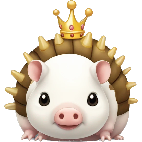  white piebald chubby round armadillo pig panda centipede armadillo wearing a crown emoji