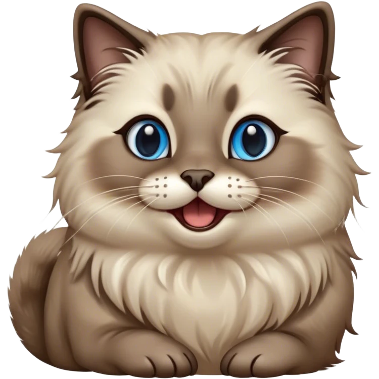 Cinematic Adorable Fluffy Brown Seal Ragdoll Cat Portrait Emoji, Head tilted cutely with big, sparkling blue eyes, soft brown seal-colored fur with darker points on the ears, face, and paws, Simplified yet irresistibly adorable features, highly detailed, glowing with a soft, warm glow, high shine, yawning in a peaceful and playful manner, stylized with a touch of whimsy, bright and endearing, soft glowing outline, capturing the essence of a relaxed and loving kitten, so cute it feels like it could leap out of the screen and stretch into a cozy nap! emoji