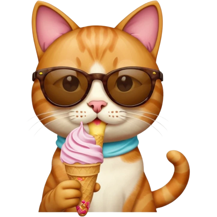 Cat with sunglasses while eating ice cream emoji