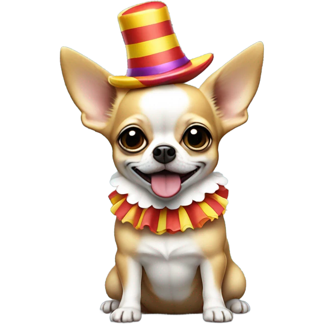 a small fat blonde chihuahua with a clown costume  emoji