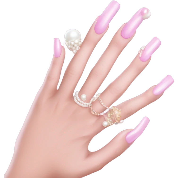 acrylic nails,  pink, pretty pearl ring on hand emoji