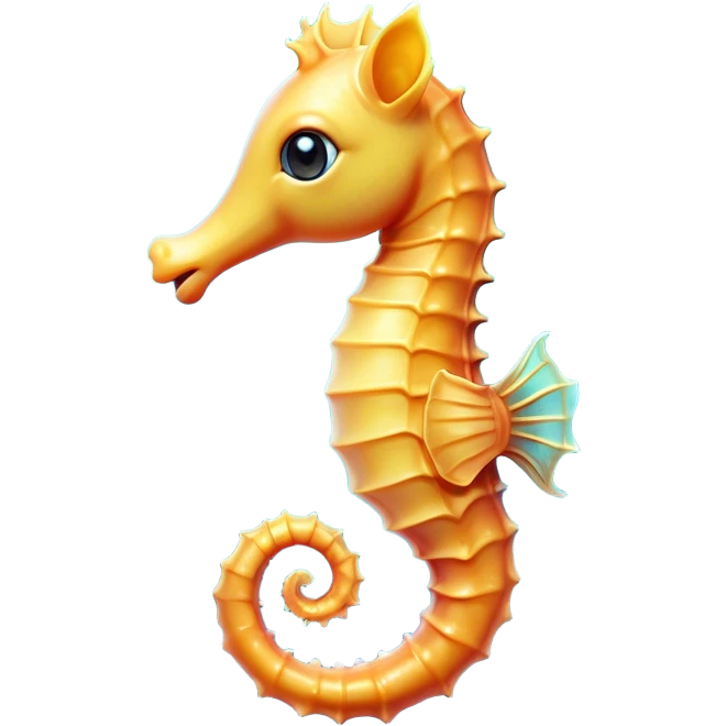 Cinematic Cute Sea Horse Portrait Emoji, Head tilted playfully and inquisitively, featuring a charming, slender form with a delicately curved body and a whimsical, curled tail, accented by round, sparkling eyes full of gentle wonder, Simplified yet irresistibly adorable features, highly detailed, glowing with a warm, inviting aquatic glow, high shine, affectionate and lively, stylized with a touch of enchanting marine charm, soft glowing outline, capturing the essence of a mischievous yet loving sea horse that seems as if it could float out of the screen into your arms! emoji