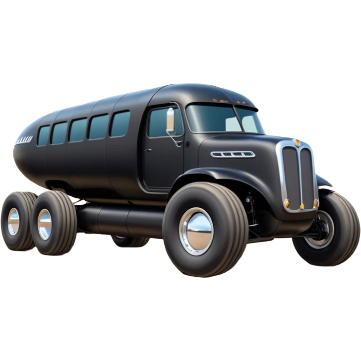 futuristic Venomobile loosely based on 1956 freightliner semi (flat long straight organically-shaped mechanical roomy interior seating inside the body) stealthy town hot rod desert dirt racing rwd buggy  emoji