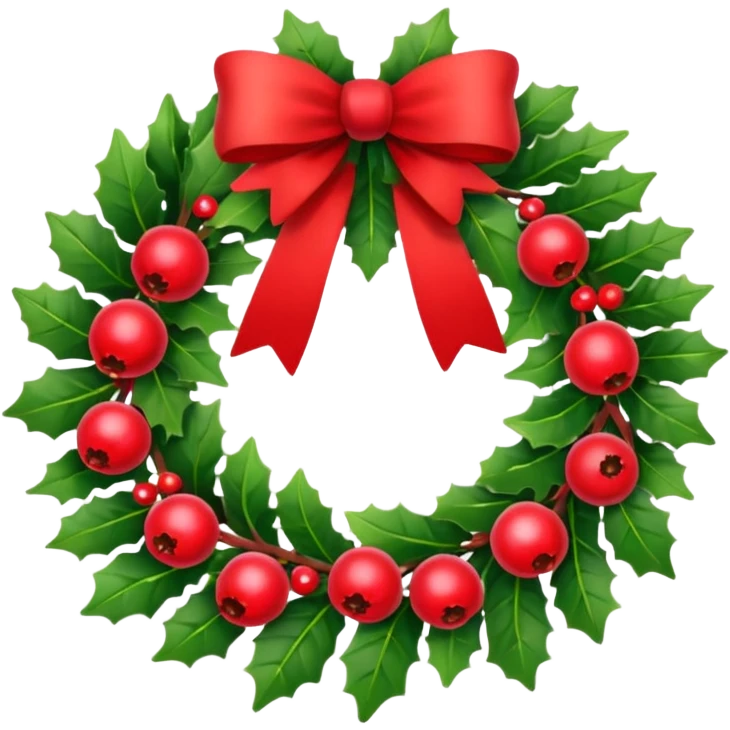 Christmas wreath with red berries and red bow emoji