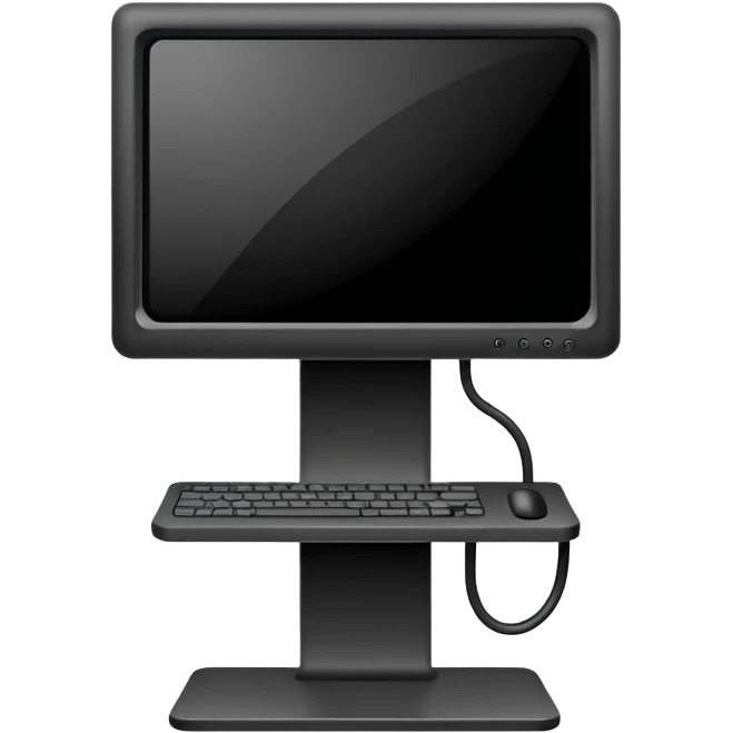 Minimalistic flat vector icon, iOS style, thin black contour on white background. Computer monitor showing a simple stickman character inside a game world. Clean, no text, no shadows emoji