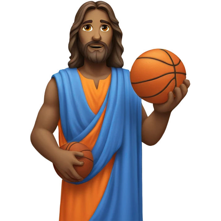 A blue and orange Jesus with a basketball. emoji