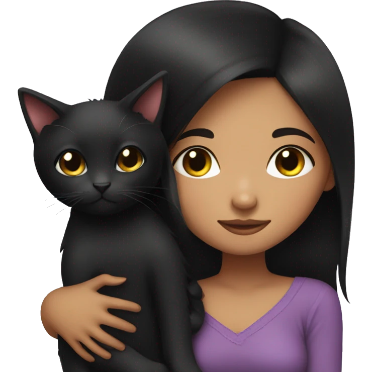Black hair girl cuddling with black cat emoji