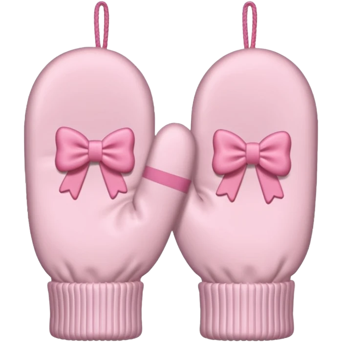pastel pink pair of mittens connected by string and a bow emoji