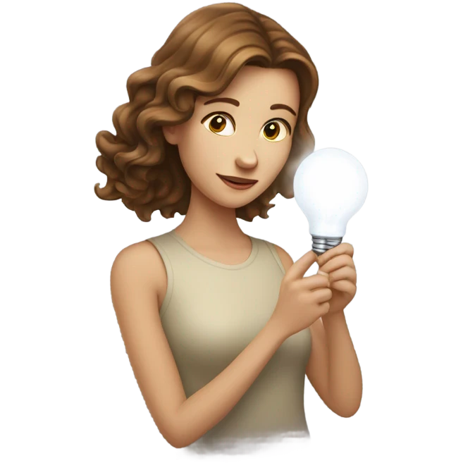long wavy brown-hair white girl with bulb emoji