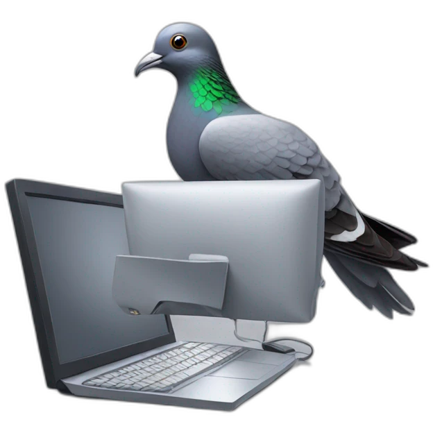 Pigeon playing on a computer emoji