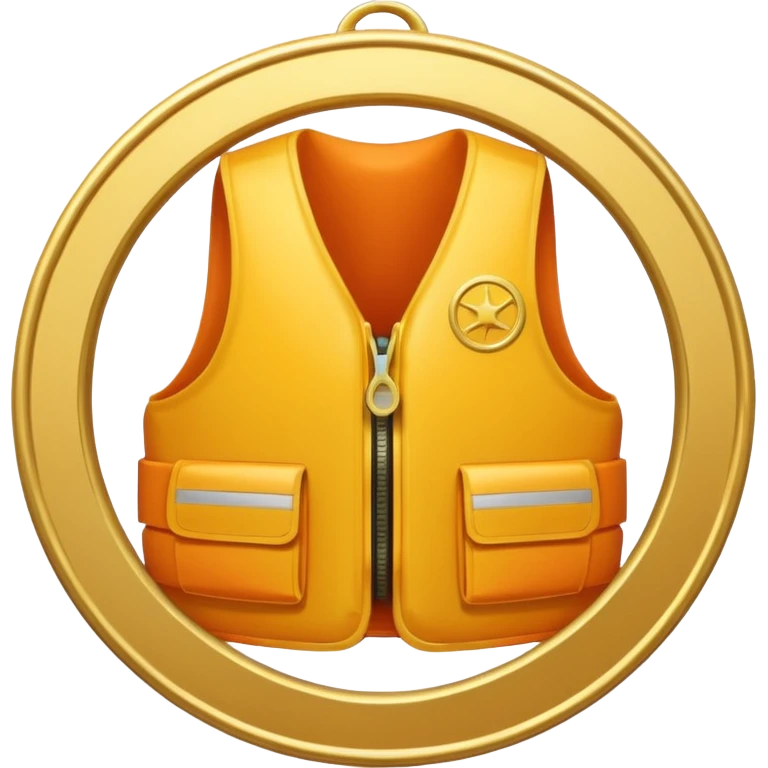 a gold medal with a lifevest engraved on it emoji