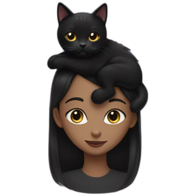 Black cat sitting on girl face emoji