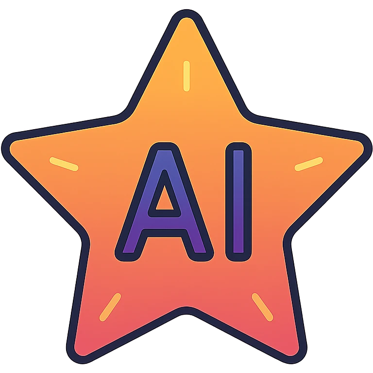 AI star symbol, smooth orange to purple gradient, luminous, tech-inspired emoji