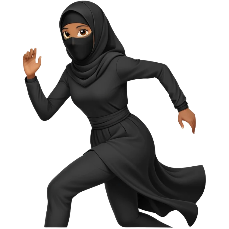 woman in a black niqab, running, dynamic pose emoji