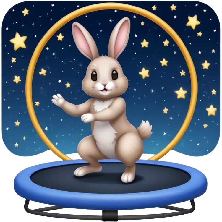 rabbit on trampoline with starry sky and mirror emoji