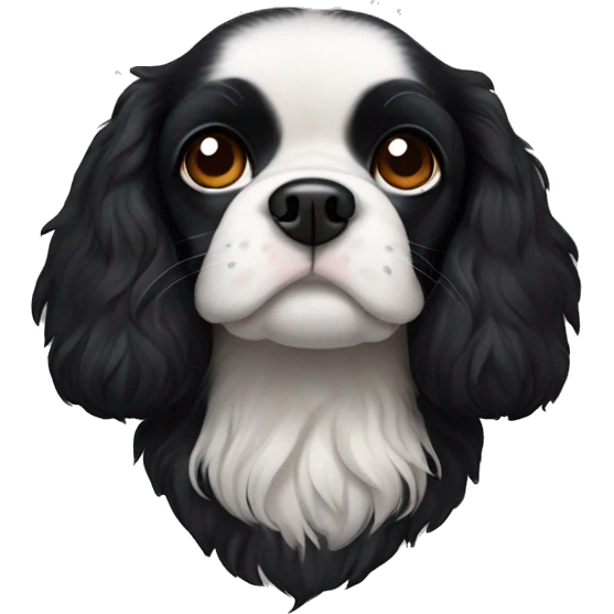 completely black small king spaniel with black fur on his whole face and white fur on chest emoji