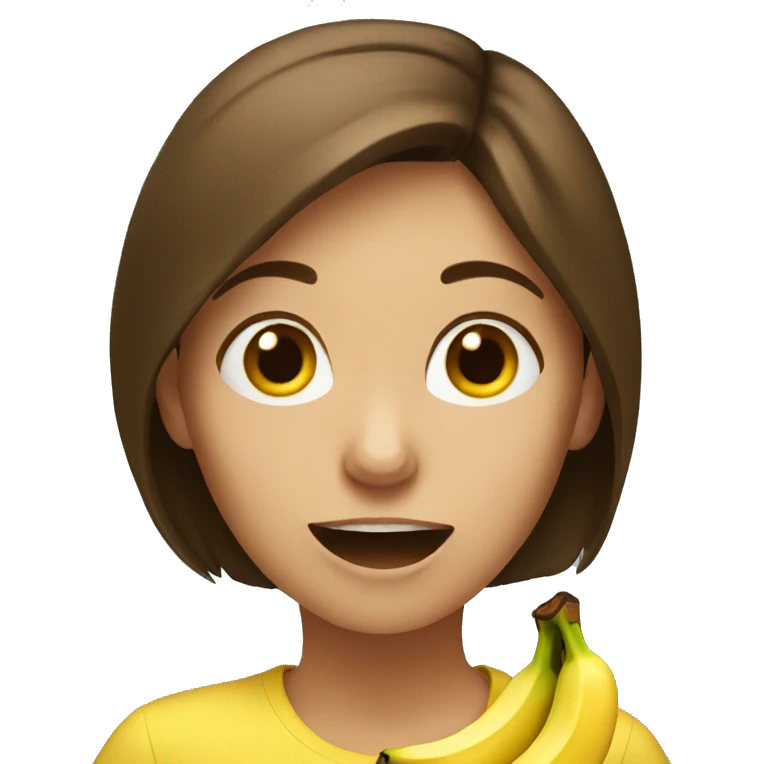 Brown haired girl eating banana emoji