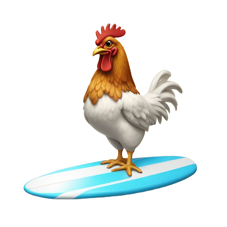 Chicken standing on surf board  emoji