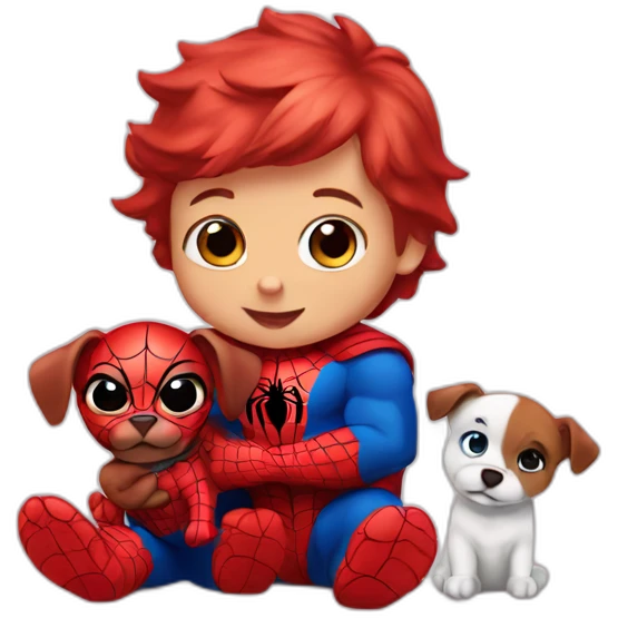 Baby Spiderman with puppy  emoji