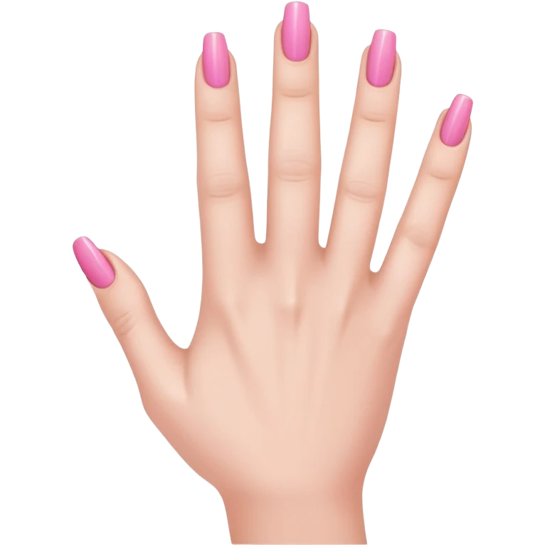  pink  close-up of a human hand with exactly five fingers, beautifully manicured nails, glossy pink nail polish, elegant nail shape, soft lighting, realistic style, isolated on transparent background" emoji