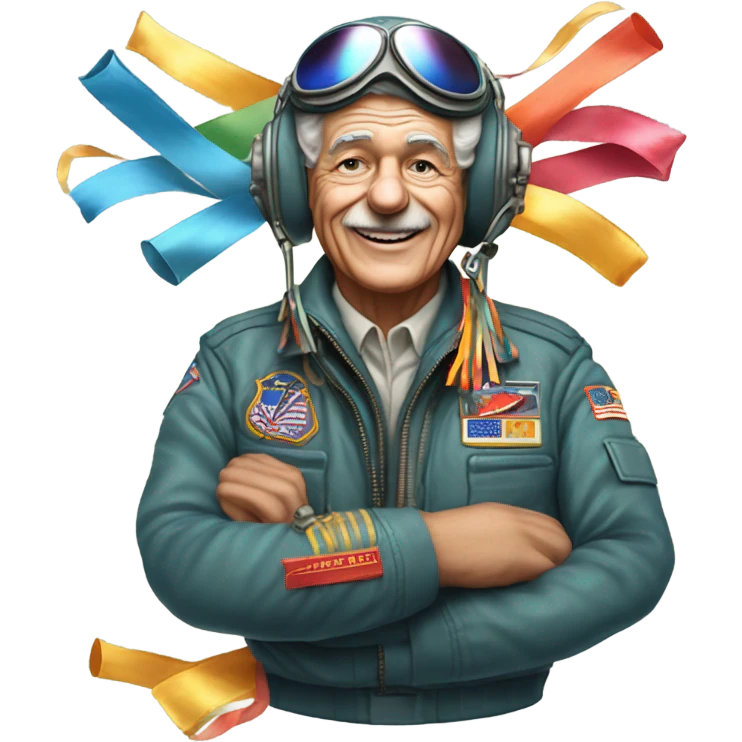 Old fighter pilot with F-16 dropping new year streamers from the sky emoji