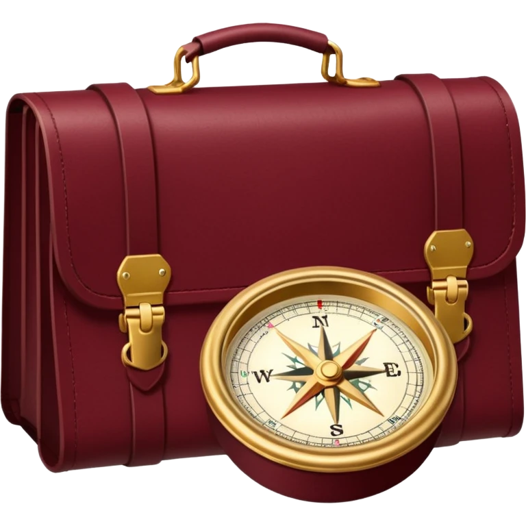 burgundy travel item and  a gold compass in the lower right corner of the emoji in front of travel item emoji