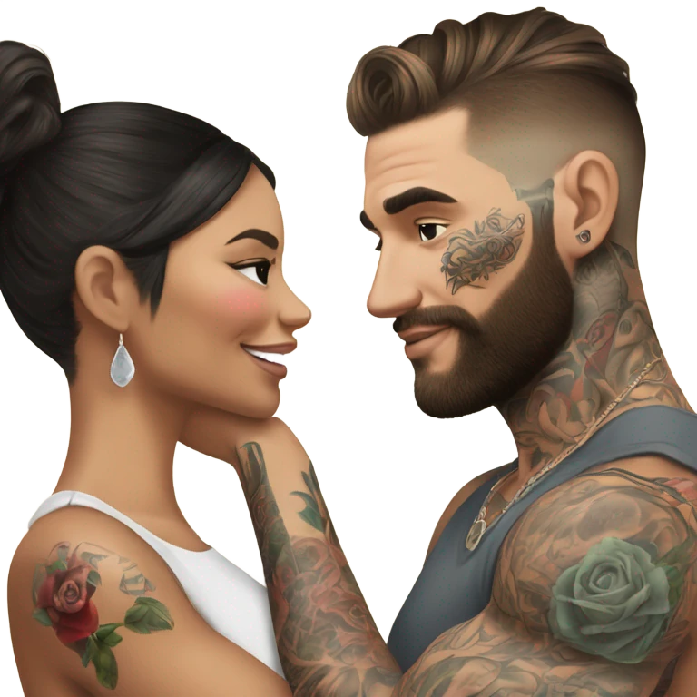 Hyper Realistic beautiful woman touching the cheek of a very handsome tattooed man emoji