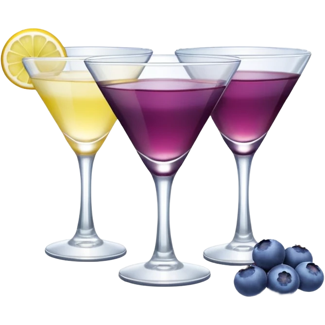 4 shotglasses with blueberry lemon drop in them  emoji