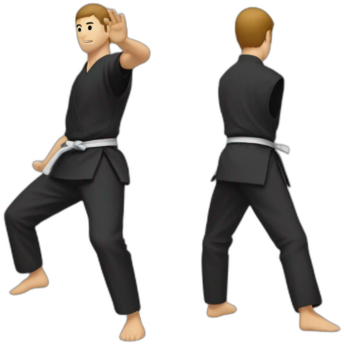 aikido stand up no hat black pant emoji